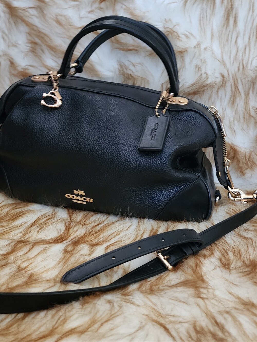 Coach Black Pebbled Leather Satchel with Gold Hardware